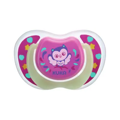 Chupeta Kuka Brilha no Escuro Lumina Bico Ortodôntico Rosa N1 06-M