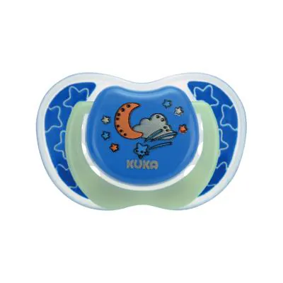 Chupeta Kuka Brilha no Escuro Lumina Bico Ortodôntico Azul N2 6M+