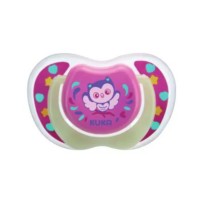 Chupeta Kuka Brilha no Escuro Lumina Bico Ortodôntico Rosa N2 6M+