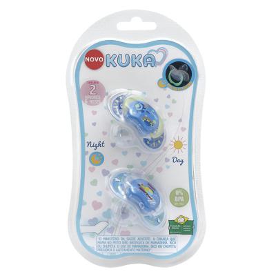 Chupeta Kuka Brilha no Escuro Lumina Night&Day Bico Ortodôntico Azul 2 Unidades N2 6M+