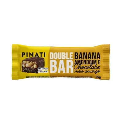 Barra de Cereal Pinati Double Bar Banana e Amendoim com Cobertura de Chocolate Meio Amargo sem Açúcar e Zero Lactose 35g