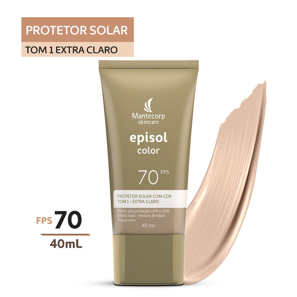 Protetor Solar Facial Episol Color Tom 1 Pele Extra Clara FPS70 40g
