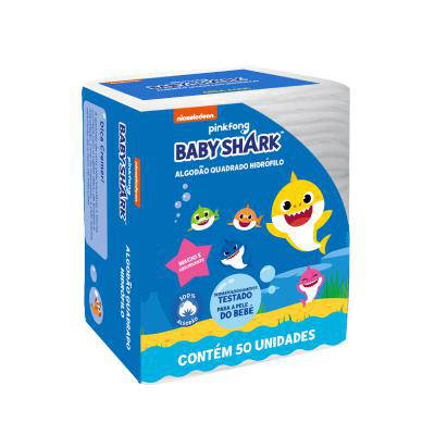 Algodão Quadrado Hidrófilo Cremer Baby Shark 50 Unidades