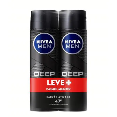 Kit Nivea Desodorante Aerosol Deep Men Carvão Ativado 2 Unidades 300ml