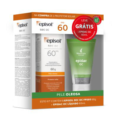 Kit Protetor Solar Facial Episol Sec OC Pele Oleosa FPS60+Sabonete Líquido Epidac OC 60ml