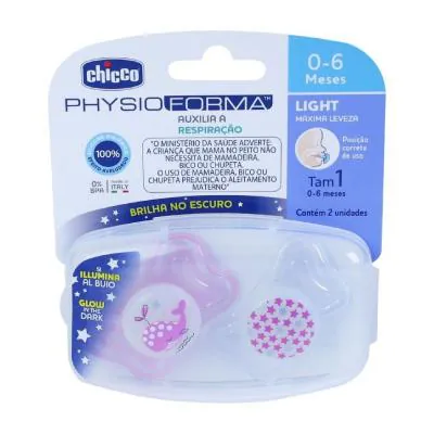 Kit Chupeta Chicco Physio Light Lumi 2-6M Rosa 2 Unidades