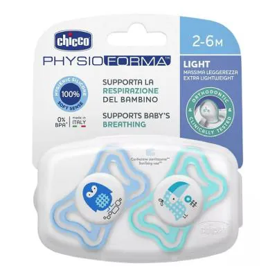 Kit Chupeta Chicco Physio Light Lumi 2-6M Azul 2 Unidades
