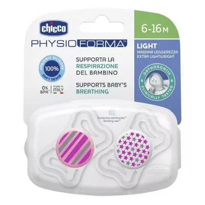 Kit Chupeta Chicco Physio Light Lumi 6-16M Rosa 2 Unidades