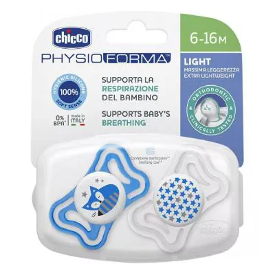 Kit Chupeta Chicco Physio Light Lumi 6-16M Azul 2 Unidades