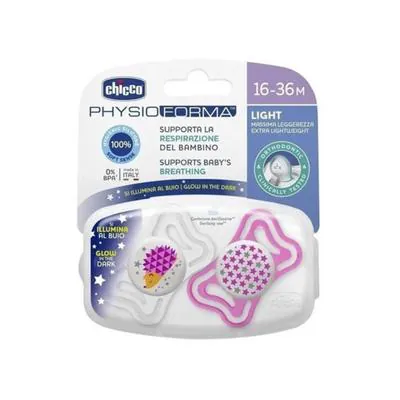 Kit Chupeta Chicco Physio Light Lumi 16-36M Rosa 2 Unidades