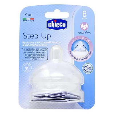 Kit Bico Mamadeira Chicco Step Up Fluxo Rápido 6m+ 2 Unidades