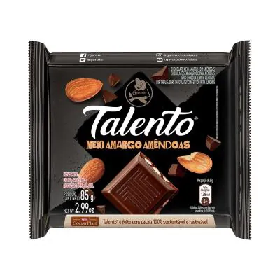 Chocolate Garoto Talento Meio Amargo com Amêndoas 85g