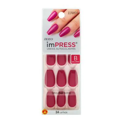 Unhas Postiças Kiss NY Impress Color Coffin Ruby