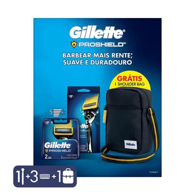 Kit Gillette Fusion Proshield com Aparelho de Barbear + 2 Cargas + Necessaire