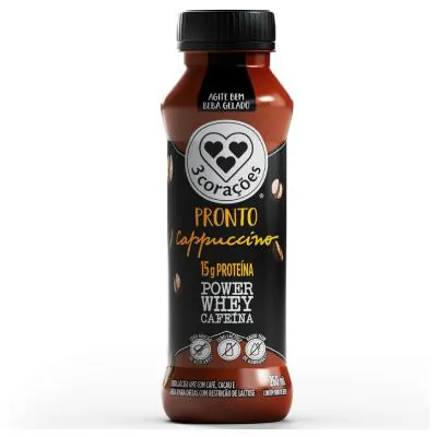 Bebida Láctea 3 Corações Pronto Cappuccino Power Whey Cafeína 260ml