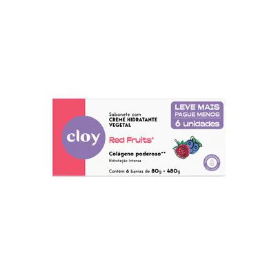 Kit Sabonete Barra Cloy Beauty Bar Ultra Hidratante Red Fruits 6 Unidades