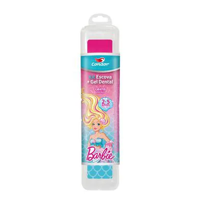 Kit Condor Kids Barbie Escova + Gel Dental 50g + Grátis Estojo Protetor