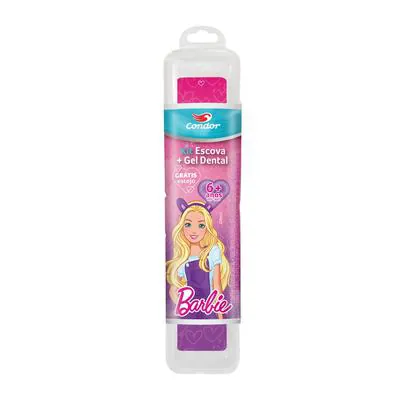 Kit Condor Kids 6A+ Barbie Escova + Gel Dental 50g+ Grátis Estojo Protetor