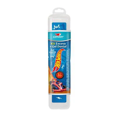 Kit Condor 6A+ Kids Hot Wheels Escova + Gel Dental 50g+ Grátis Estojo Protetor