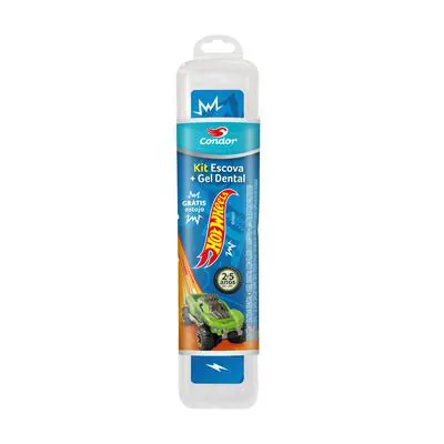 Kit Condor 2-5A Kids Hot Wheels Escova + Gel Dental 50g + Grátis Estojo Protetor