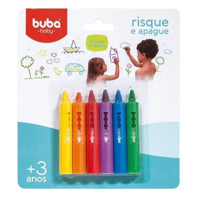 Brinquedo Lápis Diversos Buba Risque e Apague 3+ Anos 6 Unidades