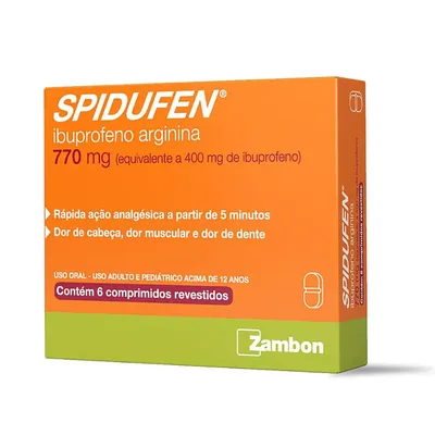 Spidufen 770Mg Ibuprofeno 400Mg+ Arginina 370Mg Zambon 6 Comprimidos Revestidos preço