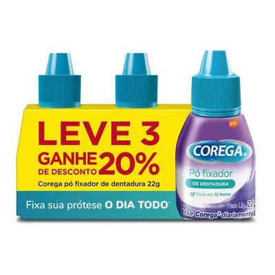 Kit Fixador de Dentadura Corega Pó 22g Leve 3 Ganhe de Desconto 20%