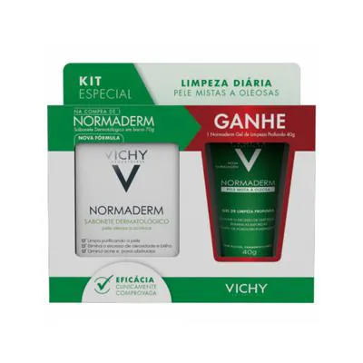 Kit Sabonete Facial Vichy Normaderm 70g+Gel Limpeza Profunda 40g Grátis