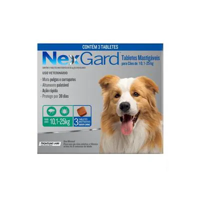 Nexgard Antipulgas E Carrapatos Para Cães De 10,1 A 25Kg 3 Tabletes