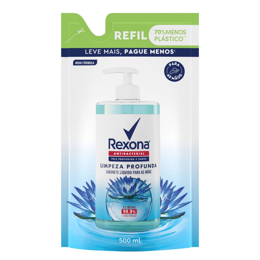 Sabonete Líquido Refil Rexona Antibacterial Limpeza Profunda Mãos Leve Mais Pague Menos 500ml