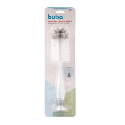 Escova de Limpeza Para Mamadeira Buba com Limpador de Bico e Ventosa Cinza