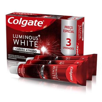 Creme Dental Clareador Colgate Luminous White Carvão Ativado 70G 3 Unidades preço