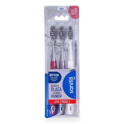 Escova de Dente Sanifill Deep Clean Leve 3 Pague 2 – Cerdas Macias – Cores sortidas