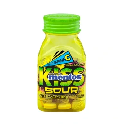 Bala Mentos Kiss Sour Limão Garrafa 38,5g