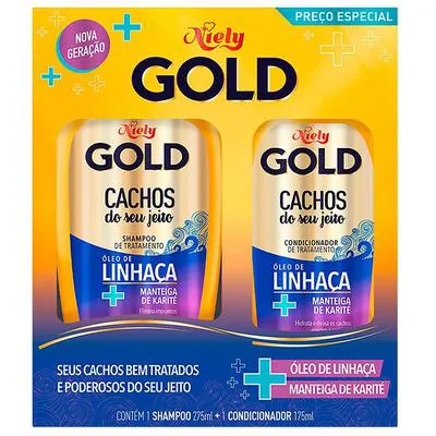 Kit Niely Gold Cachos Definição Prolongada Shampoo 275ml e Condicionador 175ml