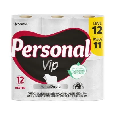 Papel Higiênico Personal Vip Folha Dupla Neutro 30m Leve 12 Pague 11