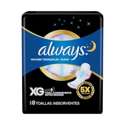 Absorvente Always Noites Tranquilas XG Suave com Abas 8 Unidades