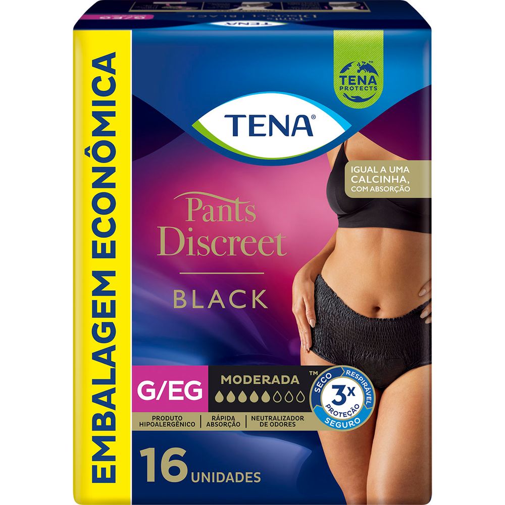 Roupa Íntima Tena Pants Discreet Black G/EG 16 Unidades