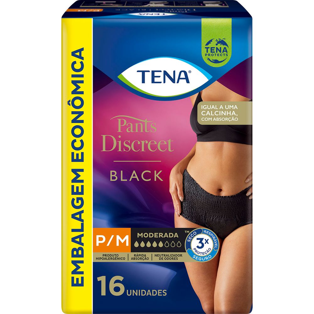 Roupa Íntima Tena Pants Discreet Black P/M 16 Unidades