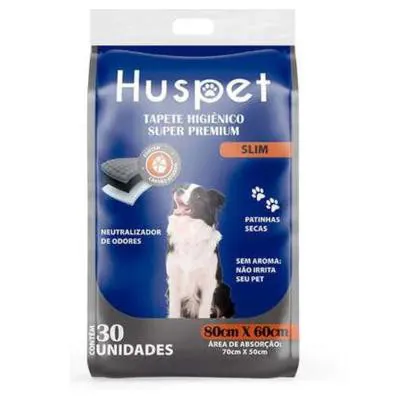 Tapete Higiênico Premium Carbono Huspet 80x60cm 30Un