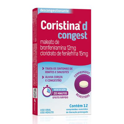 Descongestionante Coristina D Congest Bronfeniramina Fenilefrina Caixa 12 Comprimidos preço