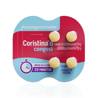 Descongestionante Coristina D Congest Bronfeniramina Fenilefrina Blister 4 Comprimidos preço