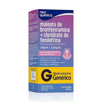 Descongestionante E Antialérgico Neo Química Maleato De Bronfeniramina + Cloridrato De Fenilefrina Gotas 2Mg/Ml + 2,5Mg/Ml 20Ml preço