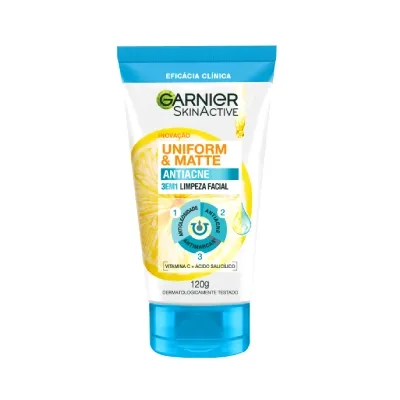 Sabonete Líquido Garnier Uniform E Matte Antiacne 3 Em 1 Limpeza Facial 120G preço