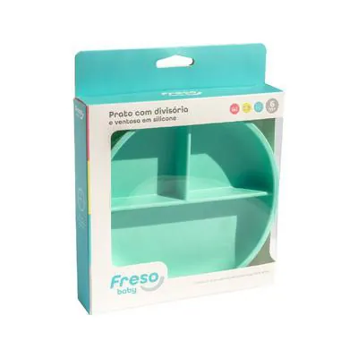 Prato com Divisória Freso Baby Ventosa com Silicone Verde