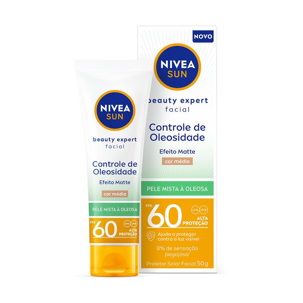 Protetor Solar Facial Nivea Sun Beauty Expert Controle de Oleosidade Com Cor Média FPS 60 50g