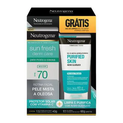 Kit Protetor Solar Neutrogena Sun Fresh Derm Care Fps70 40G+Gel Limpeza Neutrogena Purified Skin 60G preço