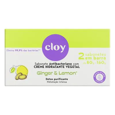 Kit Sabonete Barra Cloy Beauty & Protection Antibacteriano Ginger & Lemon 80g 2 Unidades