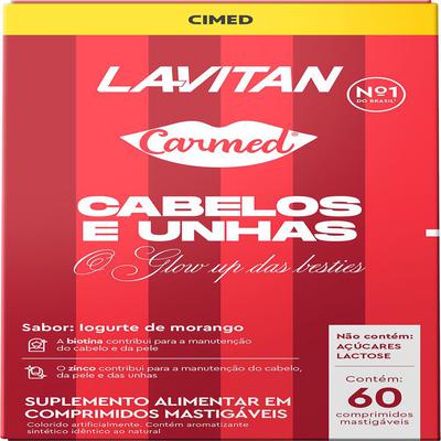 Lavitan Carmed Cabelos e Unhas Iogurte de morango Caixa 60 Comprimidos Mastigáveis