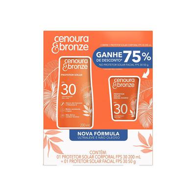 Kit Protetor Solar Toque Seco Fps 30 200Ml + Protetor Solar Facial Toque Seco Fps 30 Cenoura & Bronze 50G preço